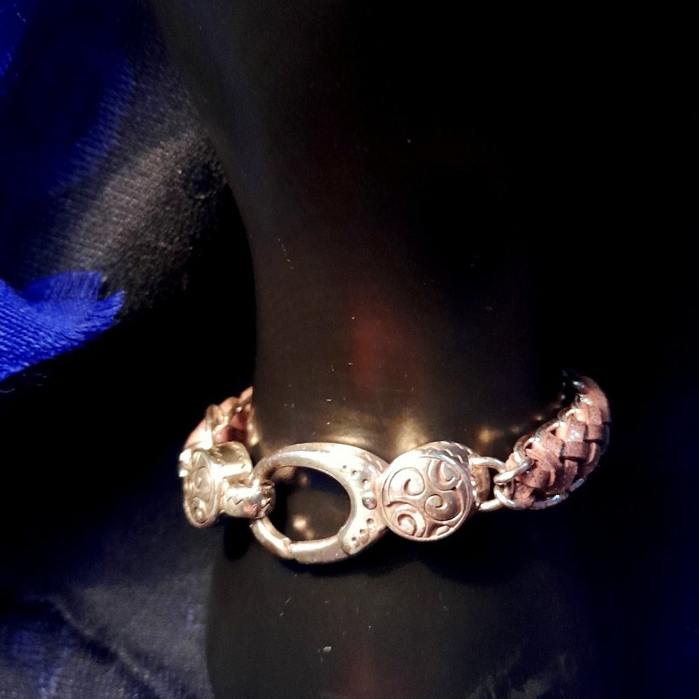 Brighton Silver Braided Metallic Leather Lobster Clasp Bella Bracelet - Picture 4 of 9